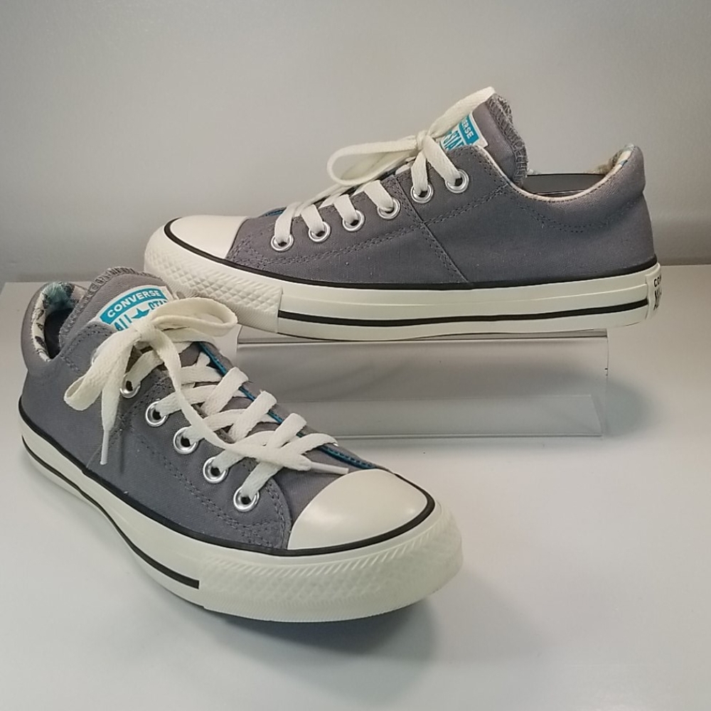 Converse All Star Lo Top Gray Canvas Teal Aztec Pattern Lining Sneaker 7